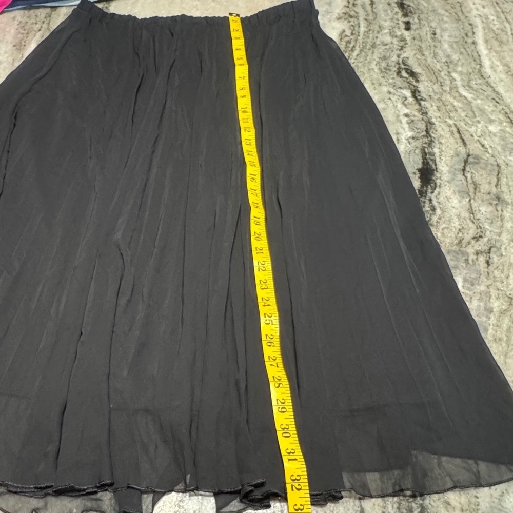 Vince Camuto Skirt Womens XXL Chiffon Pleated Midi Black Elastic Waist Flowy - Picture 2 of 6